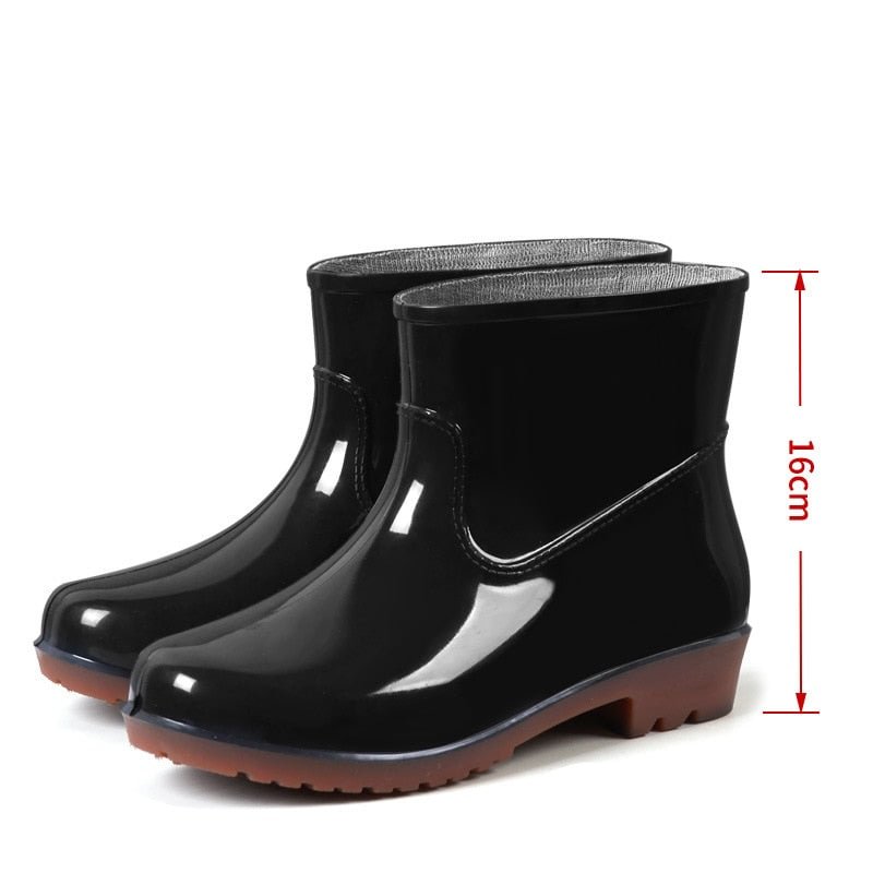Miaoguan Short Rain Boots Women's  Low-Cut PVC Beef Tendon Platform Solid Color Work Shoes Waterproof Rain Boots Thick Bottom 41