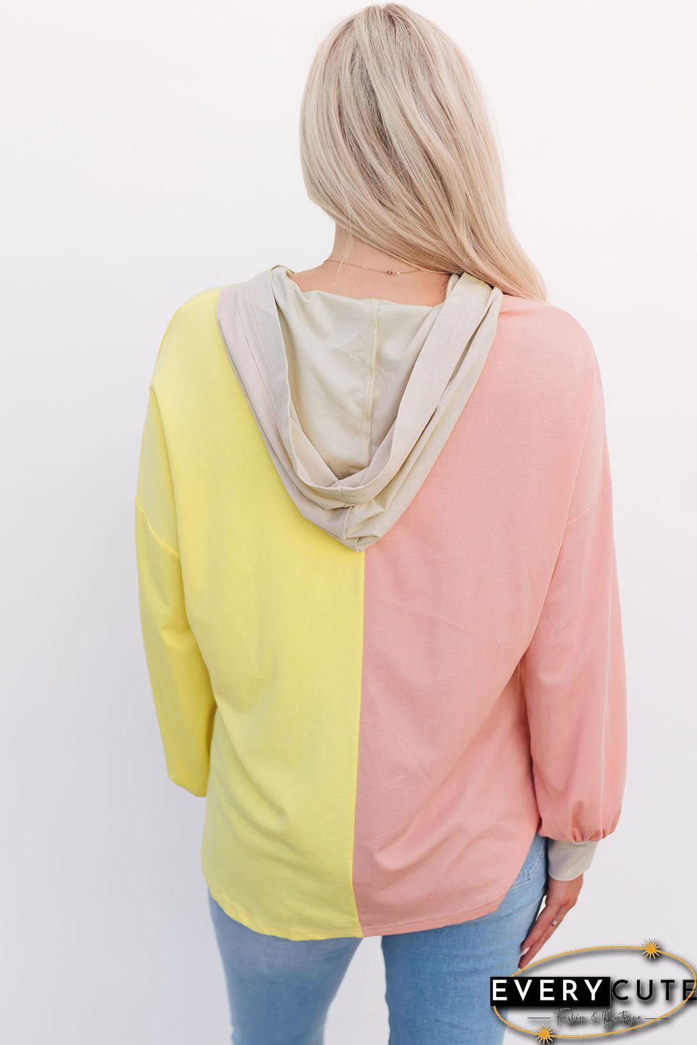 Multicolor Color Block Pocketed Button Down Shirt Jacket with Hood