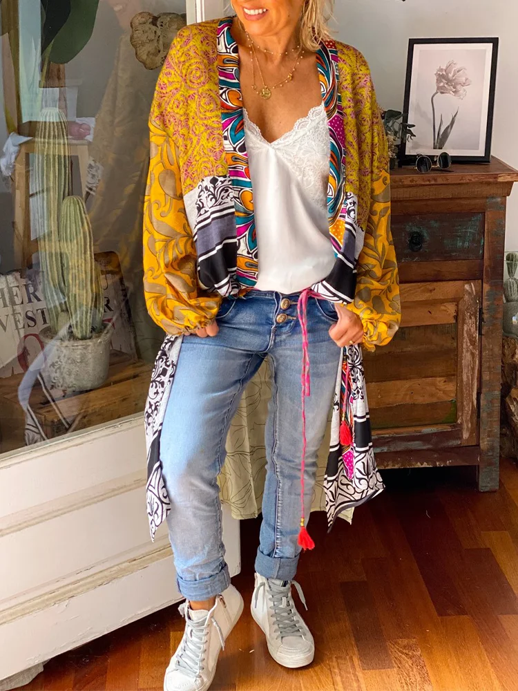 Women Oversized Casual Printed Long Kimono P176487692