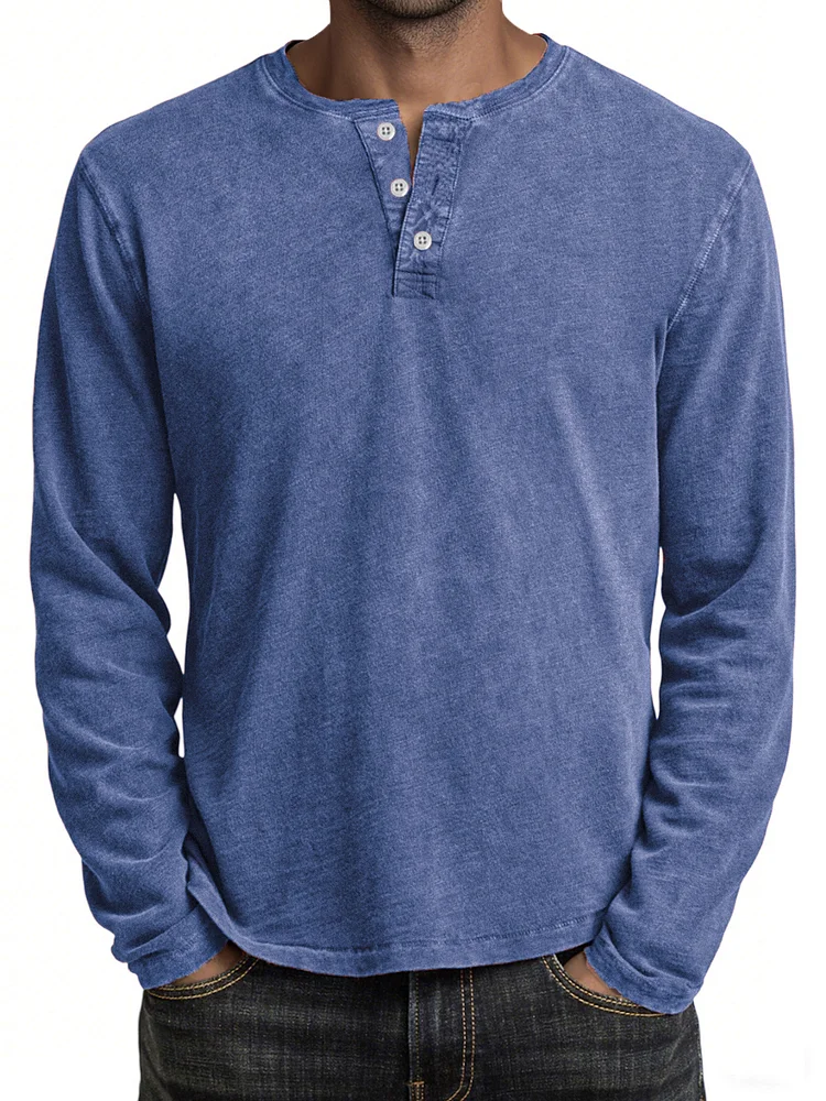 Men's Vintage Distressed Button Casual Basic Henley T-Shirt Top
