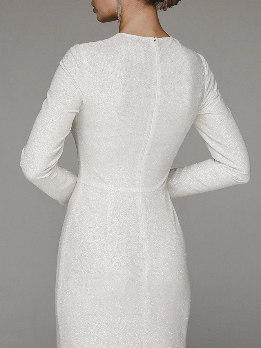 Shiny long-sleeved high-slit maxi dress