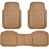 CAR PASS Tire Tread DeepDish Rubber Floor Mats for car Heavy Duty car mats All Weather, Universal XL~M Trim to Fit for Truck SUV Vehicle Automotive, Waterproof car mats 3 Piece Solid Beige