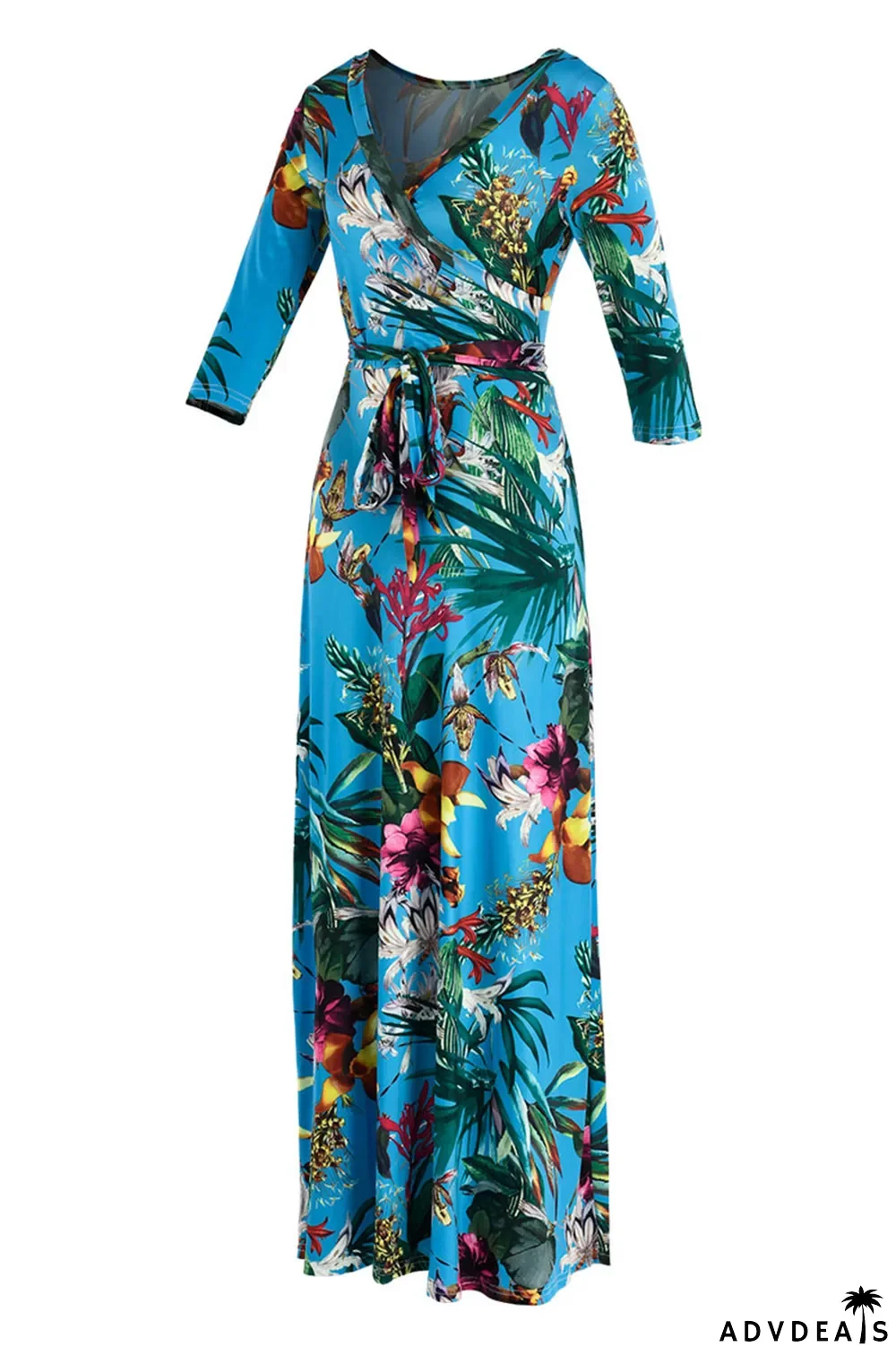 Multi-color Fashion Casual Print Bandage V Neck Long Sleeve Dresses