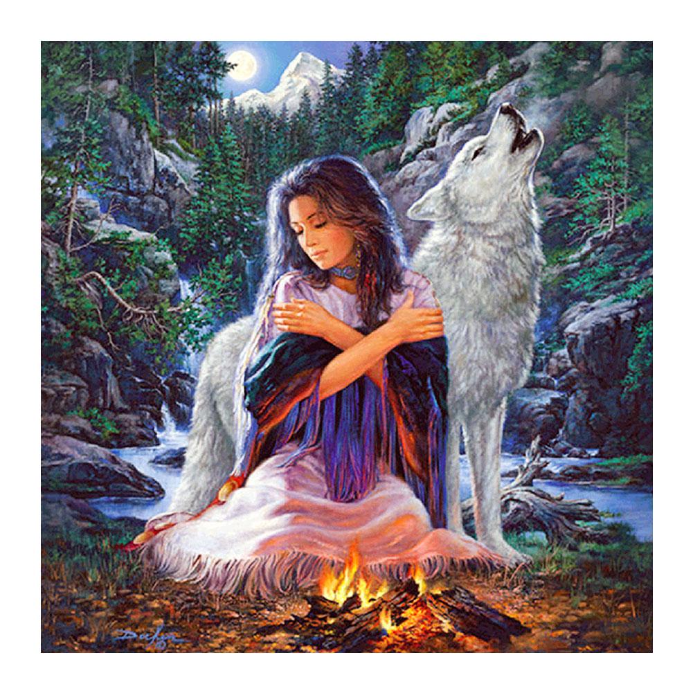 

30*30CM - Wolf Girls - Round Drill Diamond Painting, 501 Original