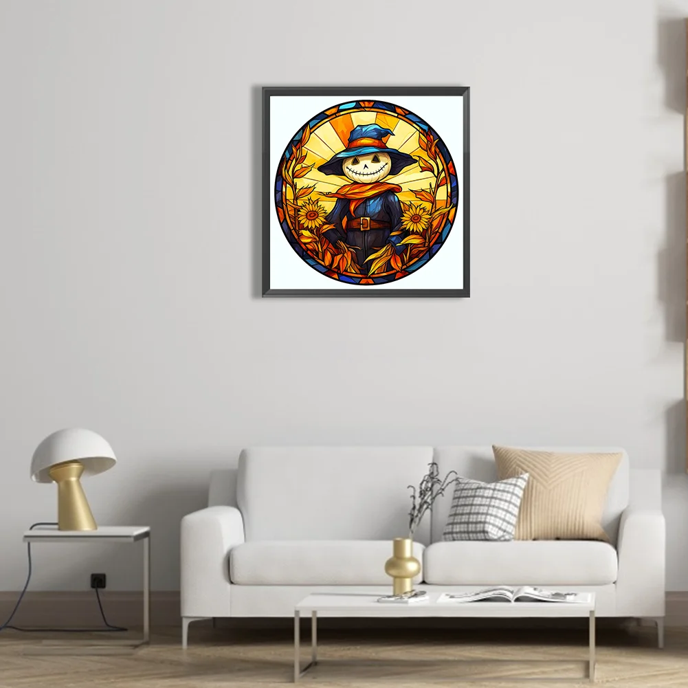 Diamond Painting - Full Round Drill - Stained Glass Pumpkin Scarecrow(Canvas|50*50cm)