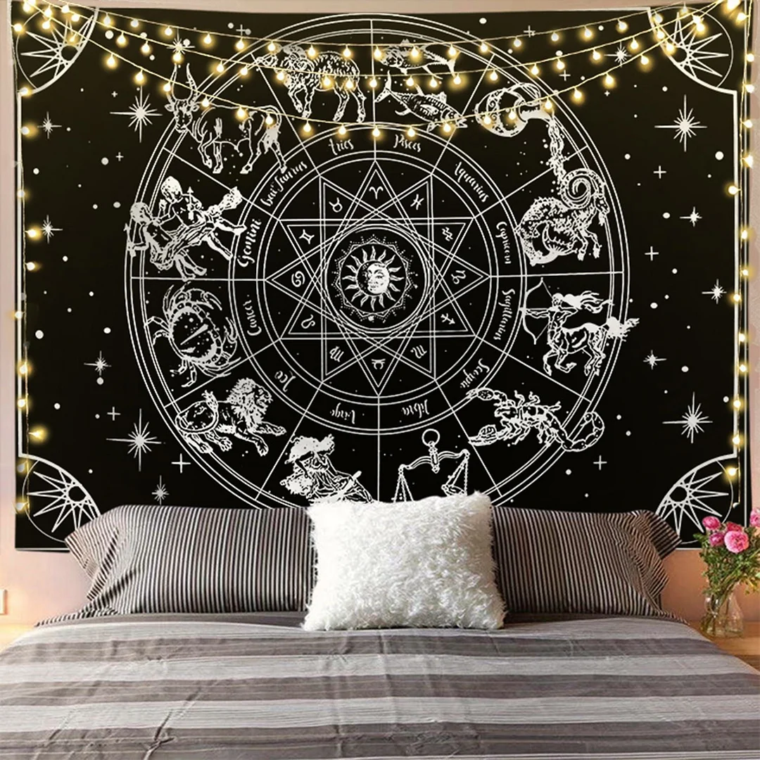 Dropshipping Tarot White Black Sun And Moon Wall Hanging Tapestry Gossip Hippie Rugs Dorm Decor Mandala Bedspread Bedroom Decor