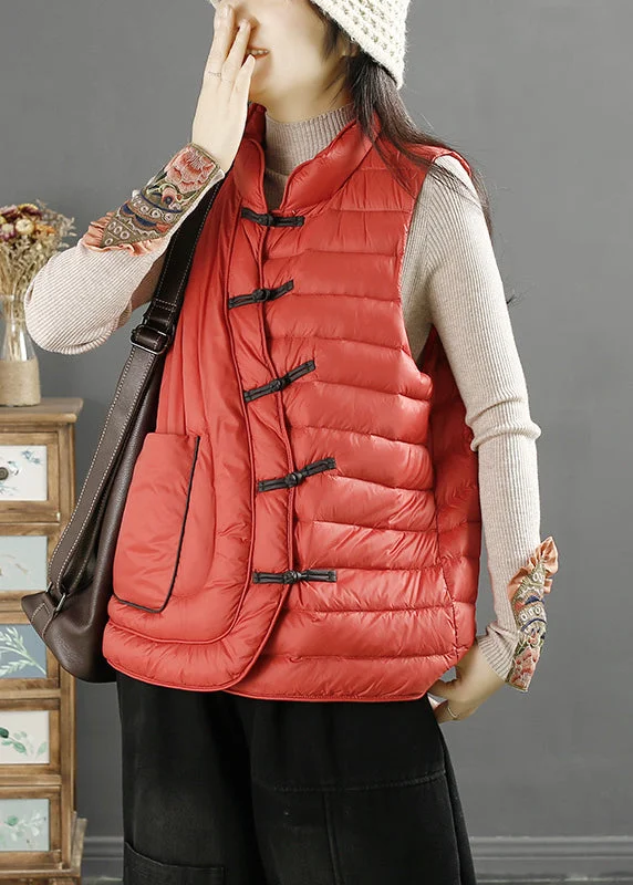 Beautiful Red Chinese Button Warm Duck Down Filled Witner Vest