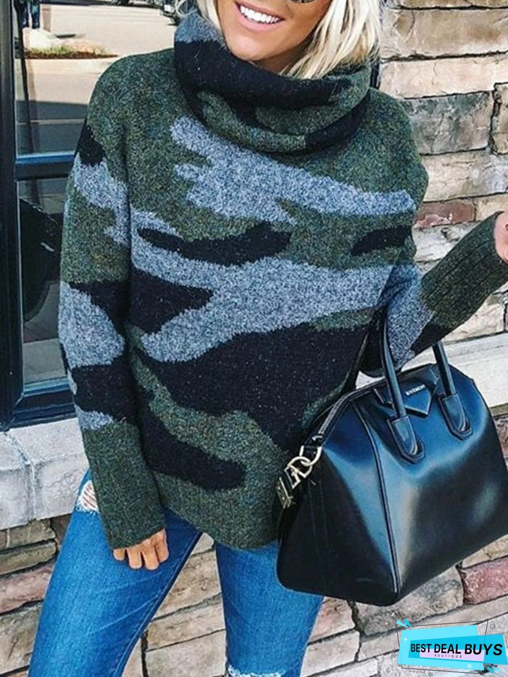 Camouflage Printed Long Sleeve Plus Size Casual Sweater