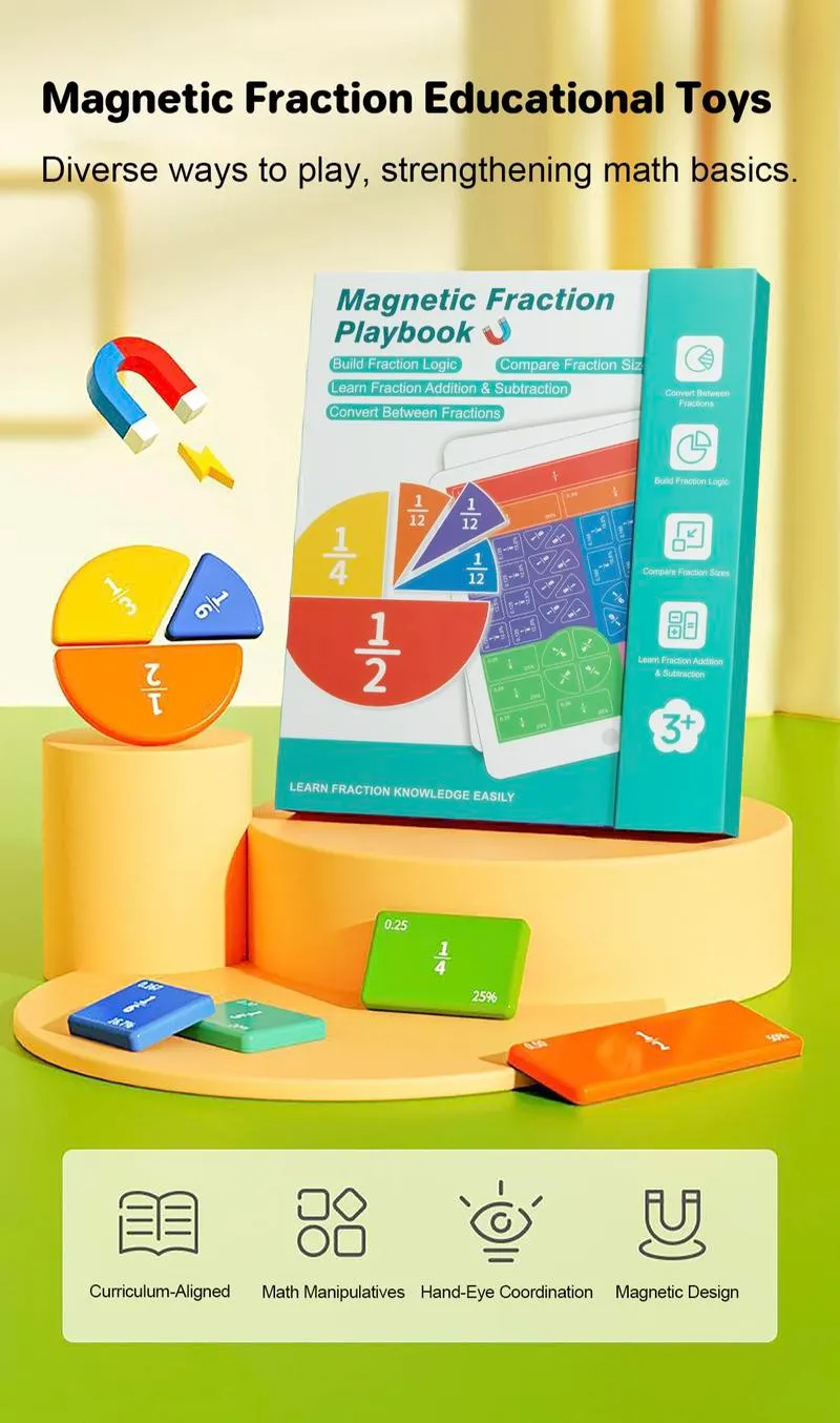 Magnetic Fraction Demonstration Book – Visual Math Manipulatives with Tiles & Circles, Educational Toy for Kids, Montessori Homeschool Supplies and Interactive Math Teaching Aid for Preschool Learning