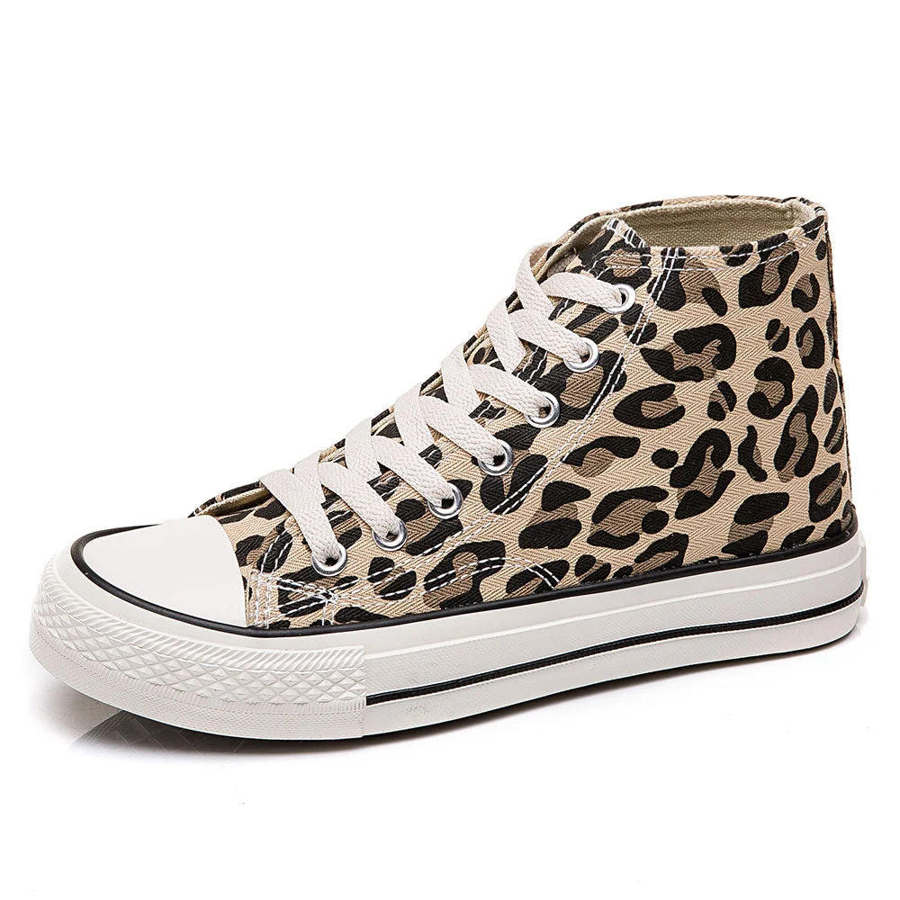 2020 New Leopard Canvas Shoes Women Flat Platform Sneakers Women Casual Shoes Woman High Top Tenis Mujer Casual