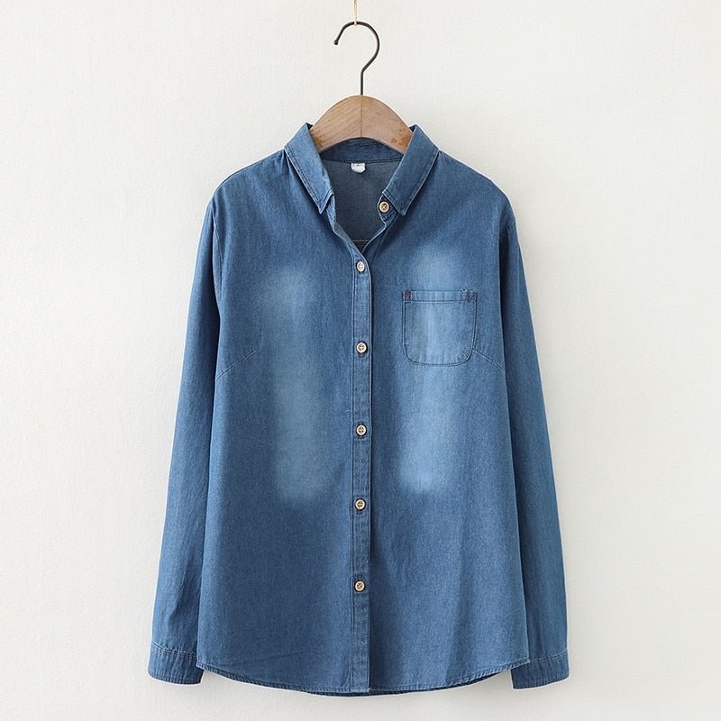 Denim Women Blouses Shirts Tunic Womens Tops And Blouse 2020 Womenswear Long Sleeve Clothing Button Up Down Outwear OL Vintage