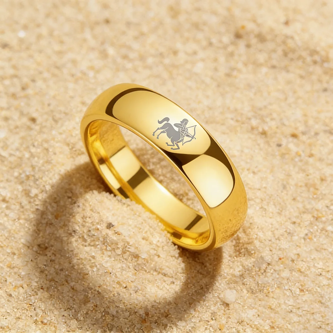 Men Women Sagittarius Tungsten Carbide Rings Prints Laser Design Domed Top Gold Tungsten Wedding Bands 4MM 6MM 8MM