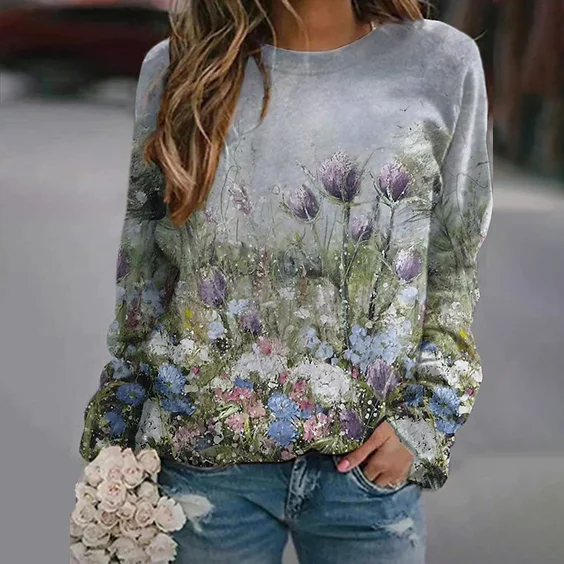 VChics Women'S Floral Print Sweatshirt