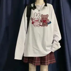 Kawaii Japan Amine Tshirt Streetwear Japanese T Shirt Harajuku Loose White Tops Funny Casual High Street Gothic Tshirt Female