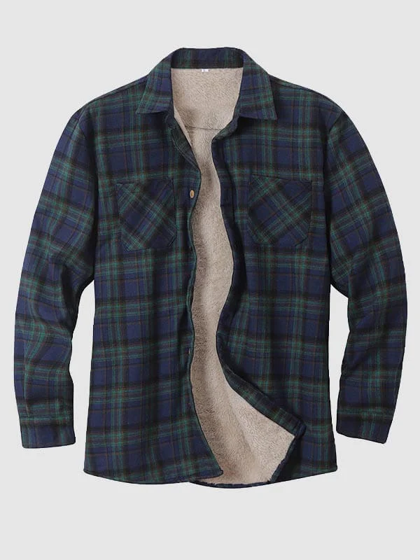 Men's Vintage Plaid Button Fleece-lined Casual Warm Shirt Jacket