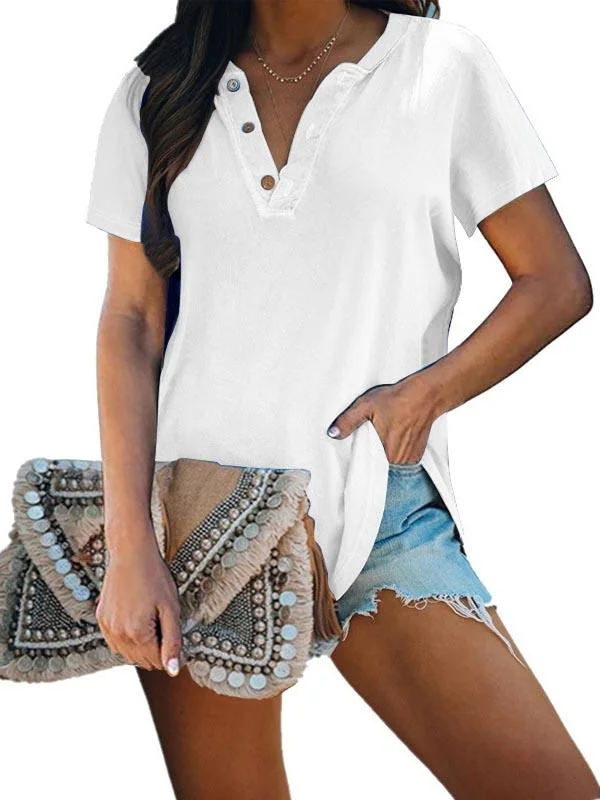 Women Half Sleeve V-neck Solid Color Dress