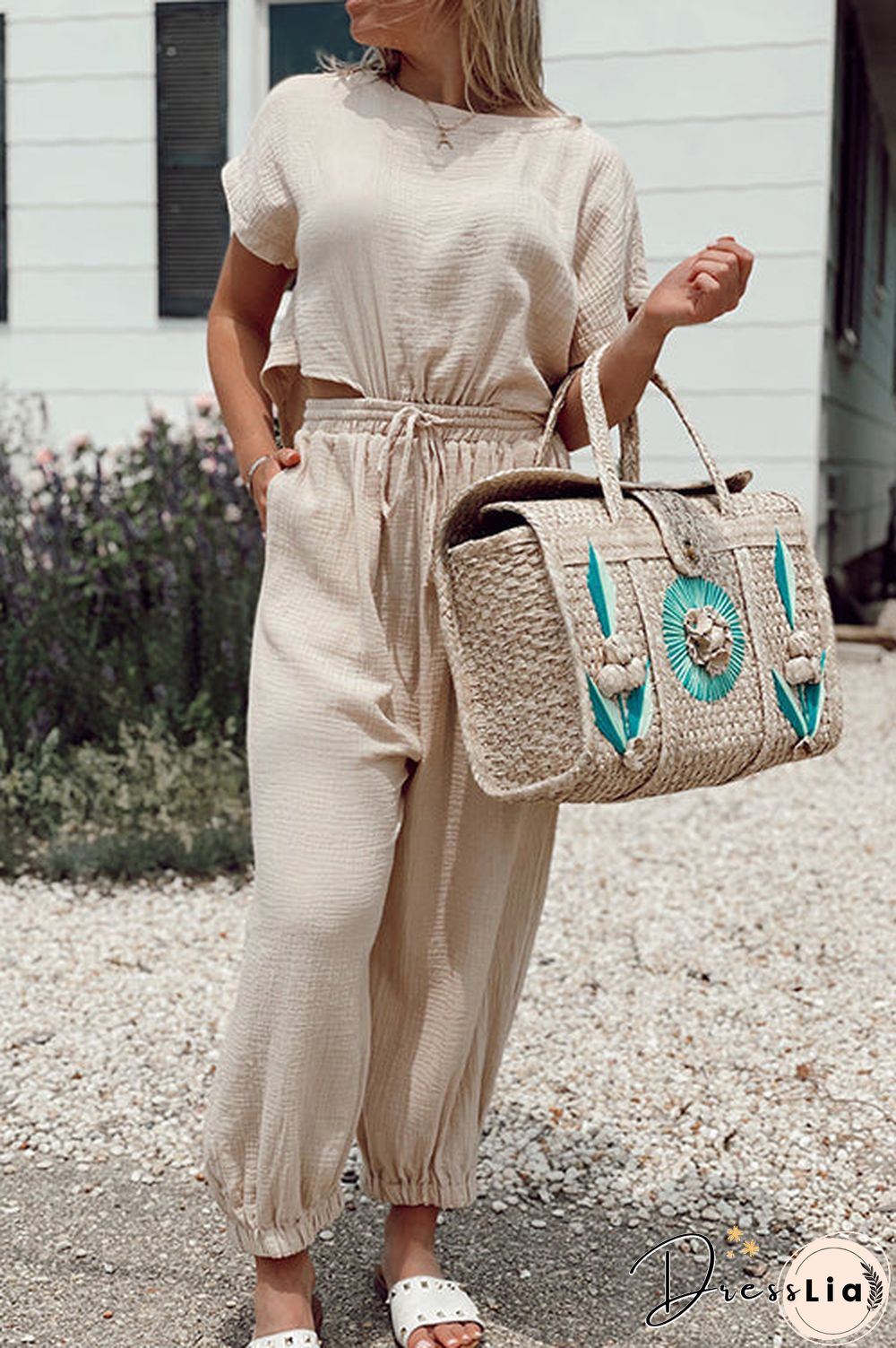 Slit Back Solid Drawstring Jumpsuit