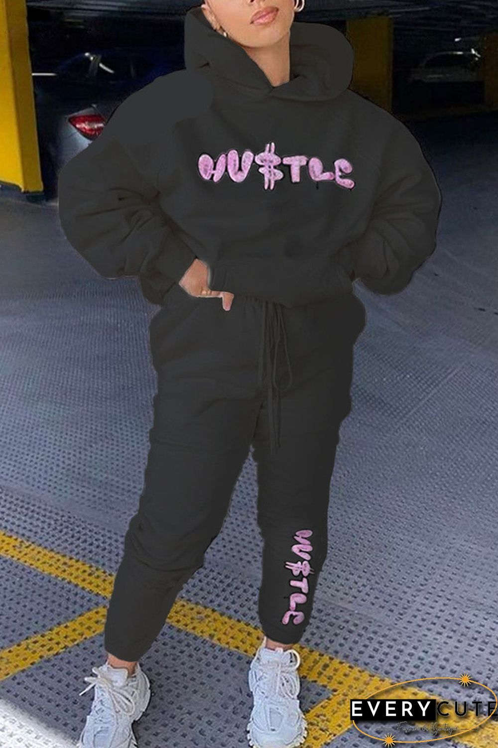 Fashion Casual Letter Print Letter Hooded Collar Long Sleeve Two Pieces