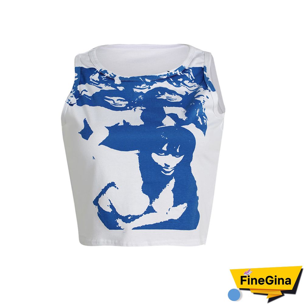 Gothic Portrait Print T-shirt Aesthetic Short Sleevle Sweats Tees Harajuku Streetwear White Crop Top Women Clothes