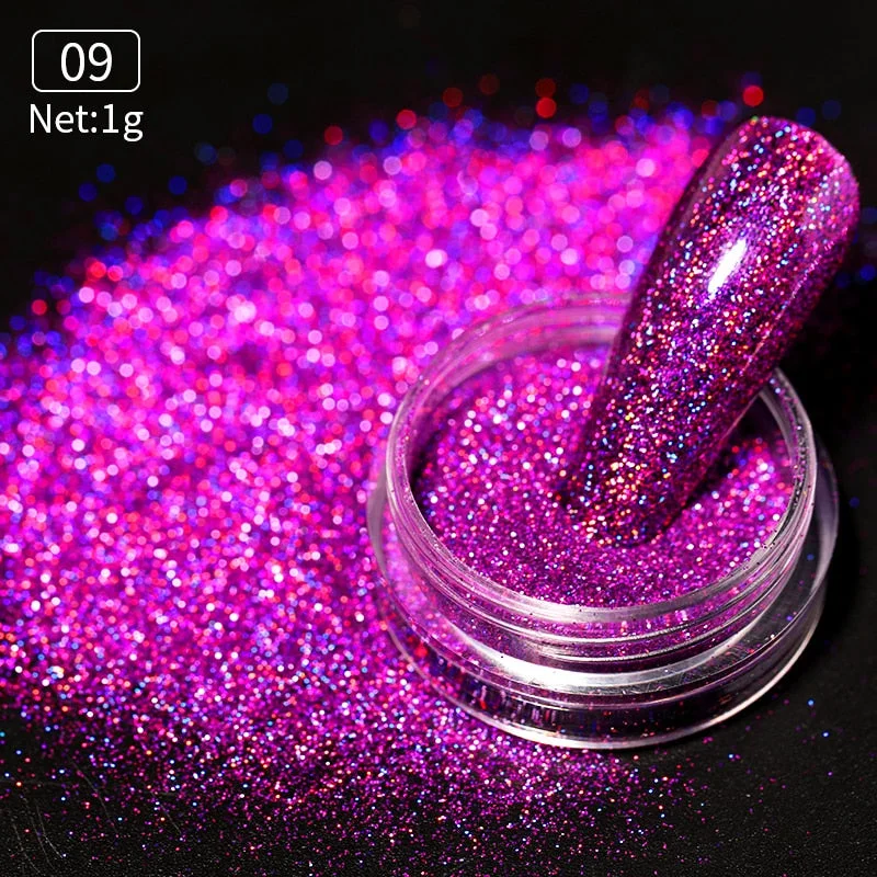 iridescent Powder On Nails iridescent Silver Red Glitter Chrome Sparking Shining Sequins Gel Polish Flakes Manicures Decoration