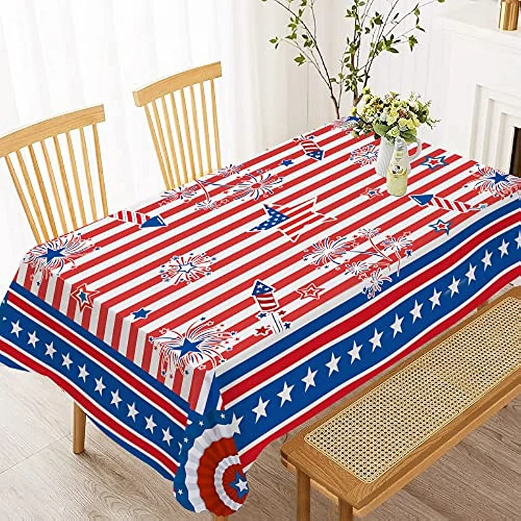 4th of July Patriotic Memorial Day Rectangle Tablecloth Holiday Party Decorations Waterproof Tablecloth Kitchen Table Decor