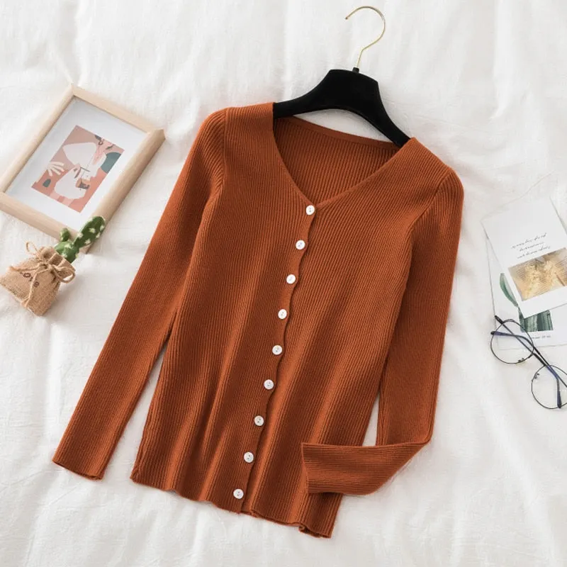 Women Casual Front Buttons Knitted Cardigan Long Sleeve Sexy V neck Solid High Street Warm Pullover 2021 Winter New Fashion Tops