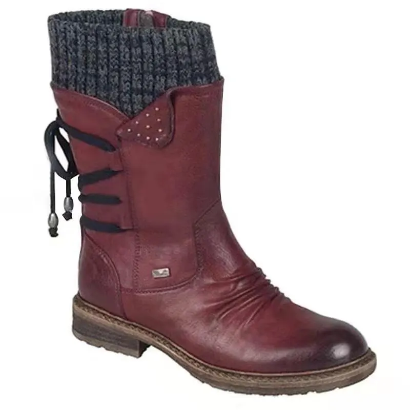 Breakj Breakj Barrel Large Size Martin Boots Autumn And Winter New Square Tied With Wool Women Boots