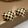 Vintage Heart Shape Chessboard Earrings