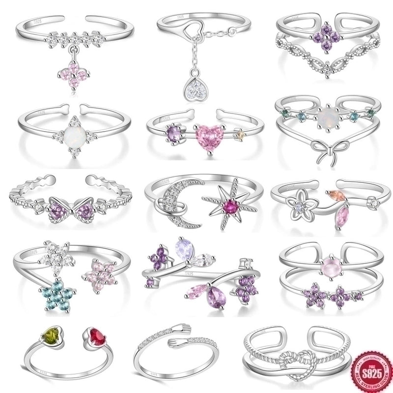 925 Sterling Silver Zircon Geometric Open Rings