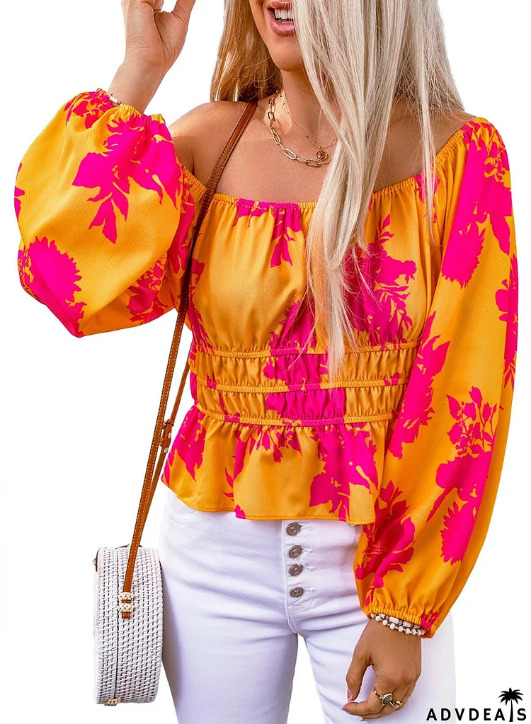 Floral Print Off Shoulder Puff Sleeve Blouse