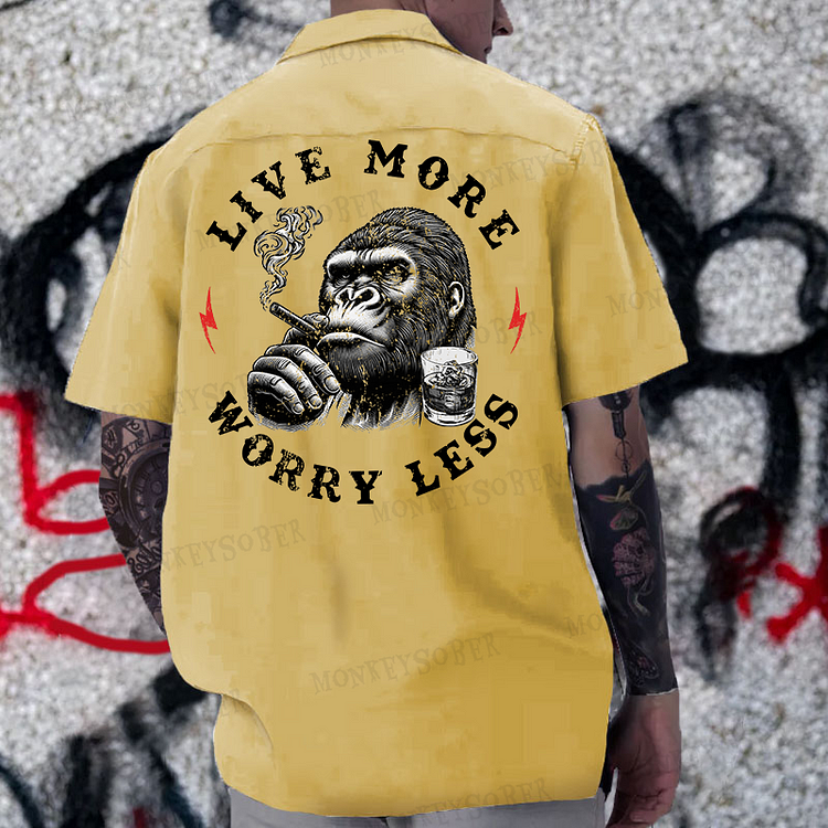 “Live More Worry Less” Reversible Printed Button Up Shirt