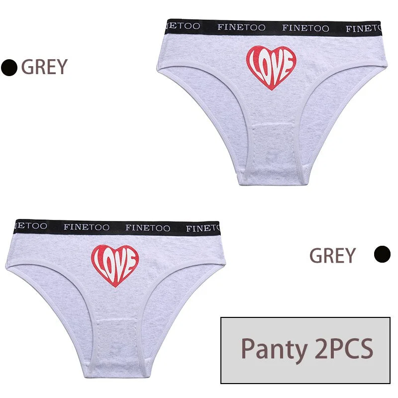 FINETOO 1/2PCS Women Cotton Underwear Love Sticker Letter M-XXL Panties + G-string Lingerie Female Pantys Girls Fashion Briefs