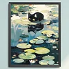 Black Cat On Lotus Leaf - 11CT Stamped Cross Stitch 40*50cm/15.75*19.69in