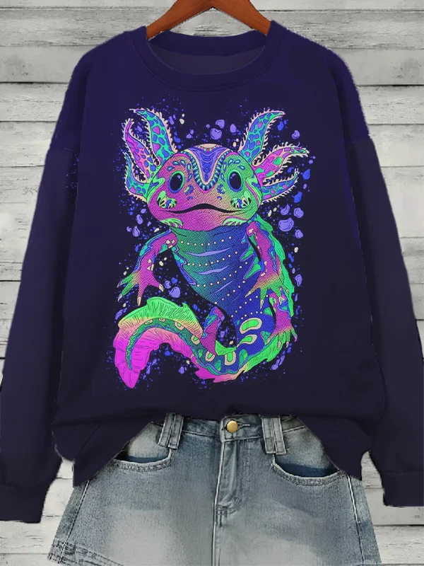 Women's Axolotl Illustration Print Casual Sweatshirt