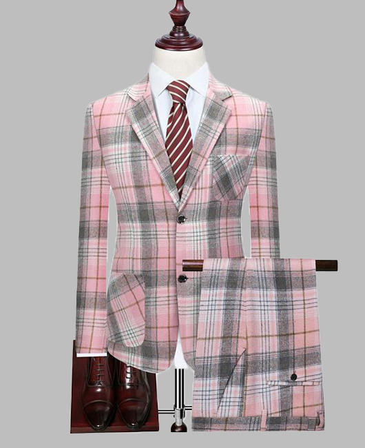 Formal Plaid Notch Lapel Blazer & Pant 2Pcs Set