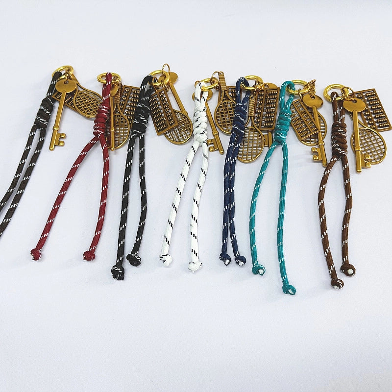 Handbag Pendant Accessories Ornaments Keychain Vintage Gold Tennis Rackets Miu Series Hand-Woven Mobile Phone Lanyard