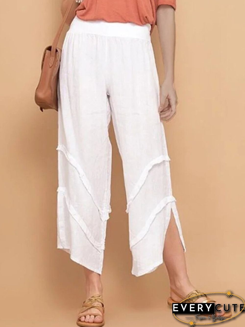 New Spring And Summer Thin Loose Casual Pants Solid Color Ruffled Cotton Linen Pocket Pants Women's Breathable And Comfortable
