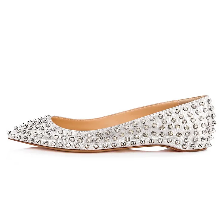 Silver Python Riveted Pointy Toe Flats - Comfortable Shoes Vdcoo