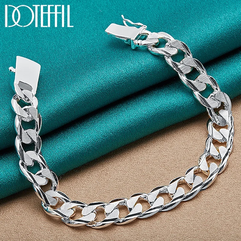 925 Sterling Silver Sideways 10mm Chain Square Buckle Bracelet For Man Women Jewelry