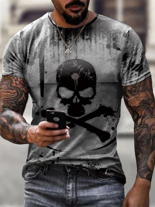 Casual Skull Gradient Short Sleeve T-shirt