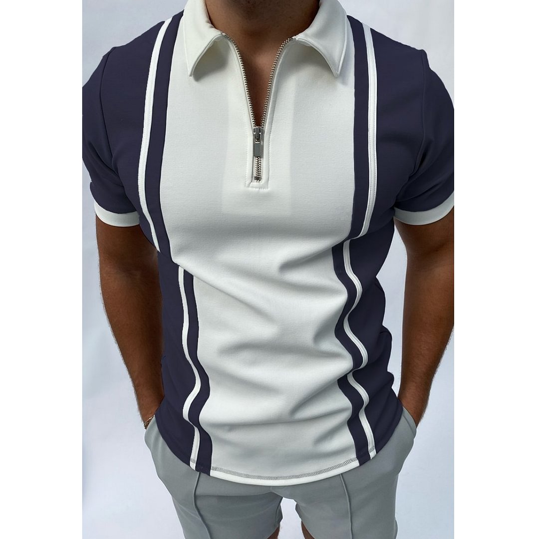 Contrast Color Block Short-sleeved Polo Shirt-Compassnice®