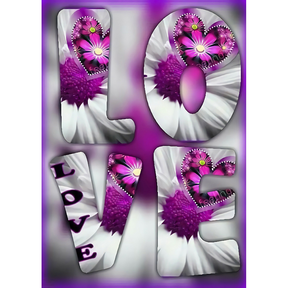 

30*40CM - Round Drill Diamond Painting - LOVE Purple, 501 Original