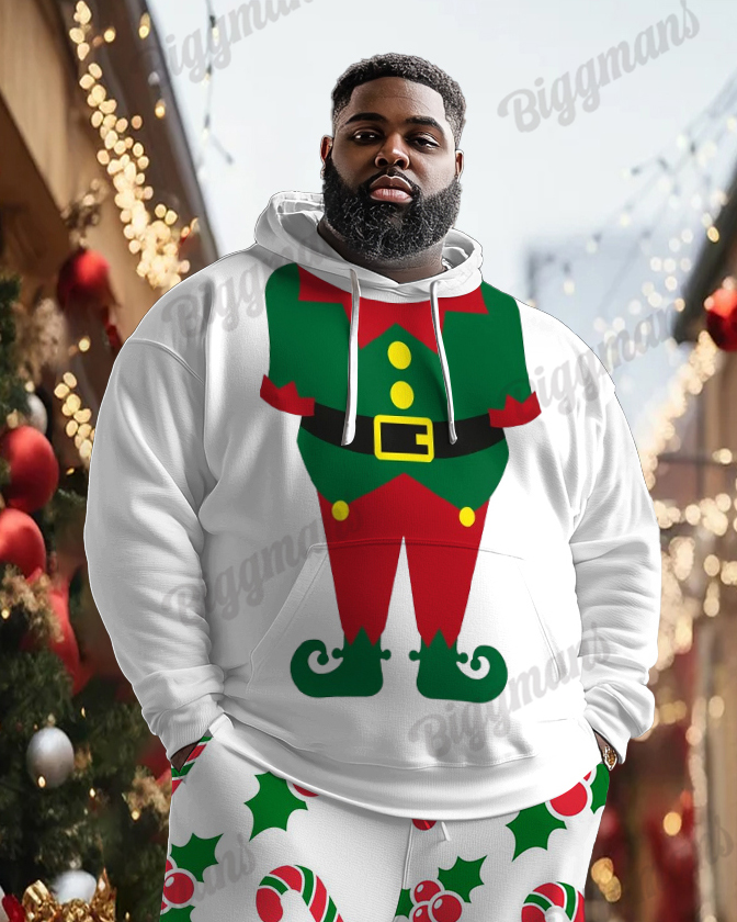 Men's Funny Christmas Elf Suit Print Big Size Hoodie Set