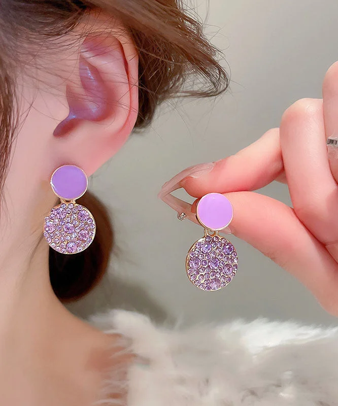 Fashion Purple Sterling Silver Alloy Zircon Circular Drop Earrings