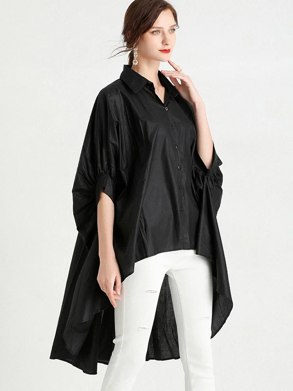 Original Casual Solid Color High-Low Batwing Sleeves Blouse