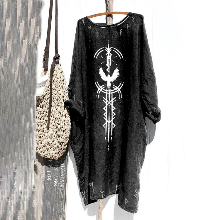 Tribal Ethnic Viking Bird Graphics Print Blouse