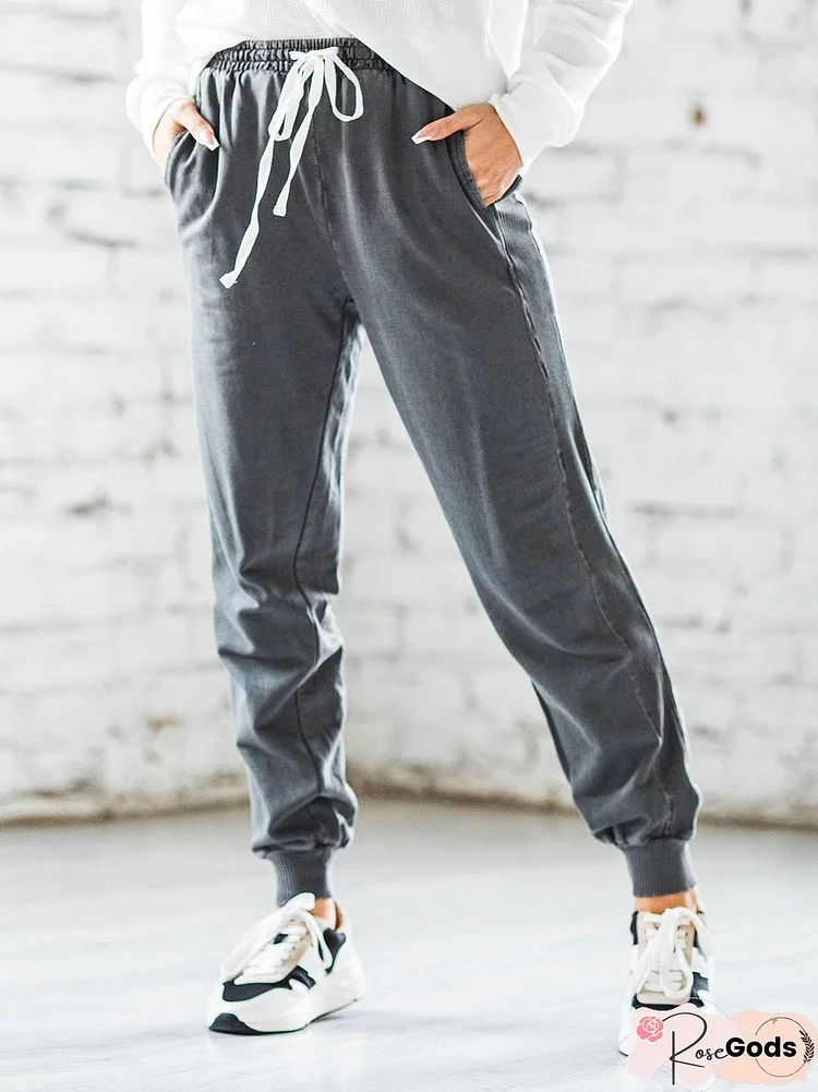 Plain Loose Casual Drawstring Pants