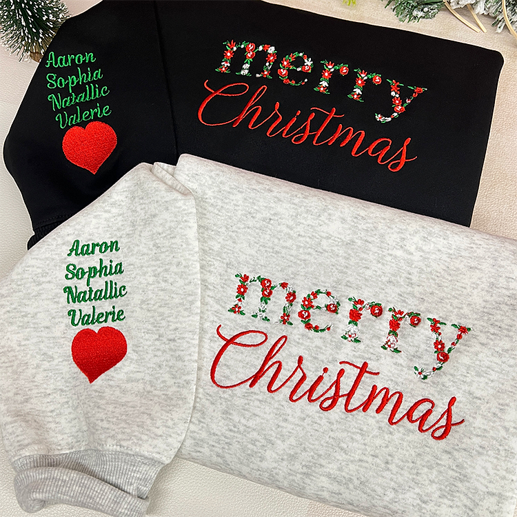 Merry Christmas Floral Embroidered Sweatshirt