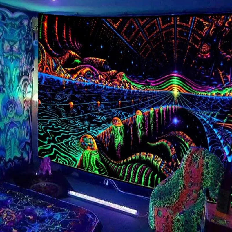 Fluorescent Tapestry European and American Black Light Hanging Cloth Poster Home Decoration Background Cloth Psychedelic Trippy