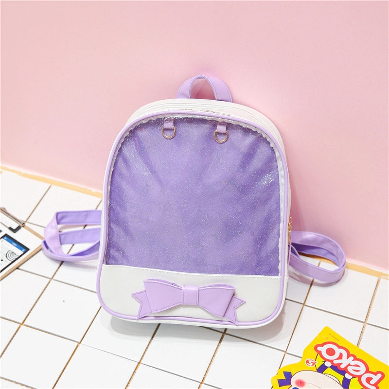 New Japanese Soft Girl Bow Cute Fresh Backpack Pain Bag Women’s College Student Schoolbag Transparent Bag